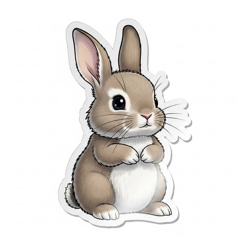 Charming Bunny Sticker - Fluffy Fur and Bright Eyes