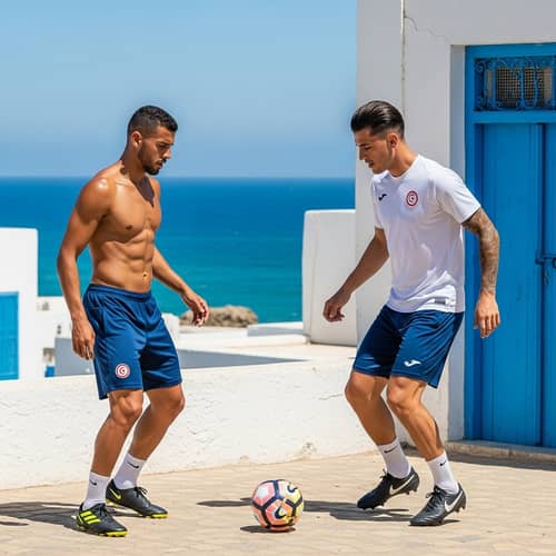 Soccer Players Showcase Skills in Tunisian Setting