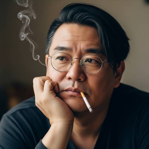 Thoughtful Middle-Aged Man with Glasses and Cigarette