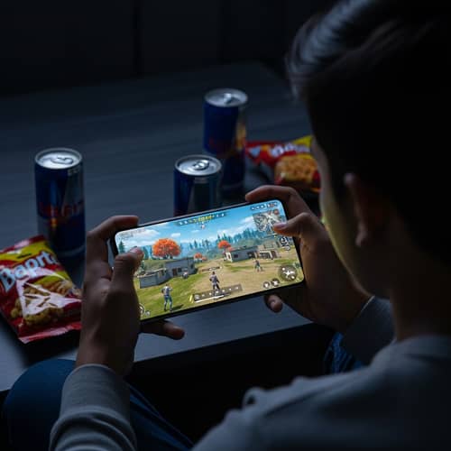 Intense Mobile Gaming Session in Dimly Lit Room | Battle Royale Experience