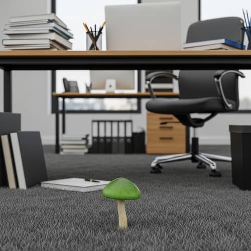 Green Mushroom in Office Environment | Company Growth Concept