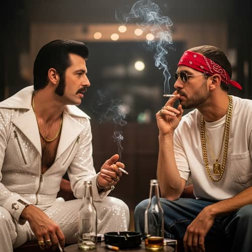 Tupac and Elvis Smoking - Iconic Meeting of Music Legends