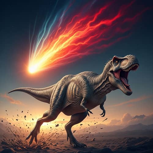 Dramatic Dinosaur Running from Comet Impact