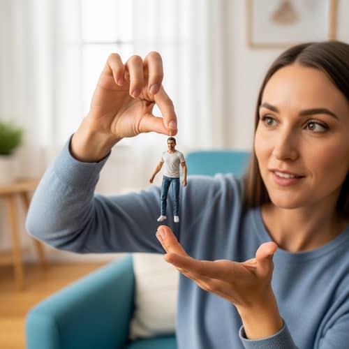 Playful Interaction: Woman Holding Toy Hispanic Man