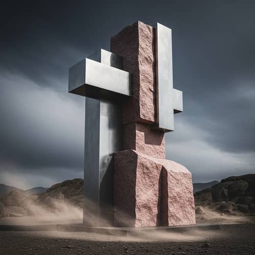 Abstract Aluminum and Pink Stone Sculpture
