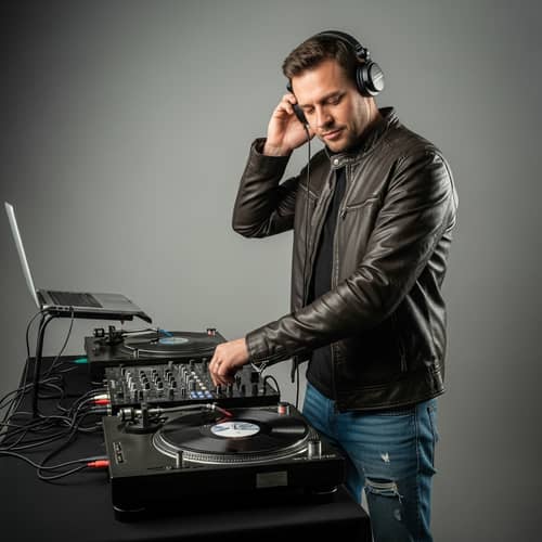 Professional DJ Mixing Tracks with Passion on Turntable