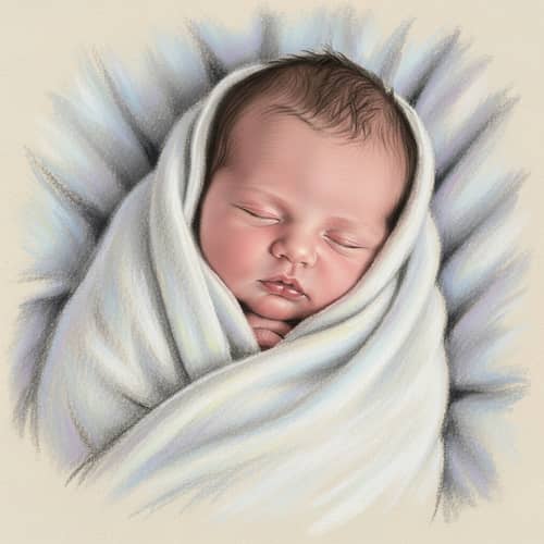 Tranquil Pastel Illustration of a Newborn Baby Wrapped in Serenity