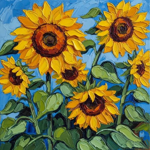 Vibrant Sunflowers in Abstract Style - Post-Impressionism Art