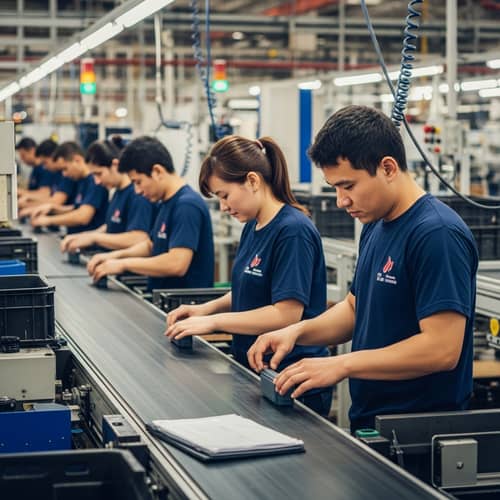Diverse Workforce on Factory Production Line | Efficient Operations