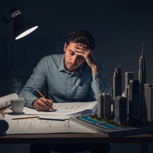 Exhausted Architect: Late Night Design Struggles