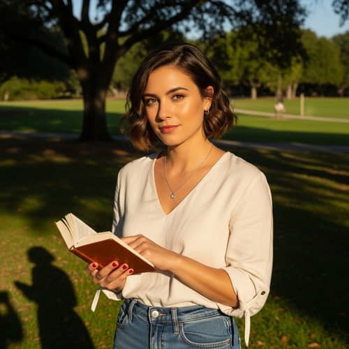 Elegant Young Woman in Tranquil Park | Style & Intelligence