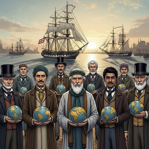Victorian Era Imperialism Scene: British Ship, Wise Men, Global Spread