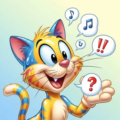 Cheerful Cartoon Cat with Bright Eyes and Wide Smile