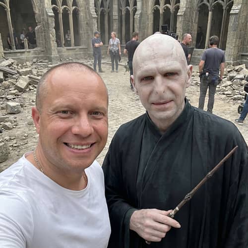Epic selfie with Lord Voldemort on Hogwarts Set