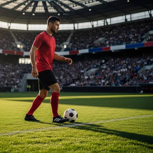Dean Masola Soccer Player Dribbling Ball in Red Jersey