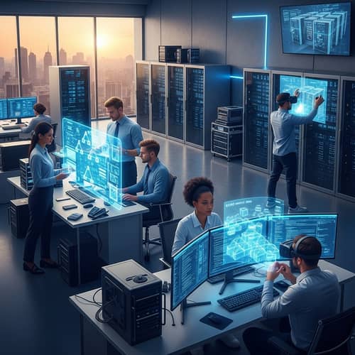 Futuristic IT Office - High-Tech Team Collaboration