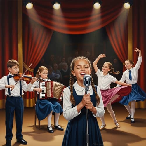 Realistic Painting of Children Performing