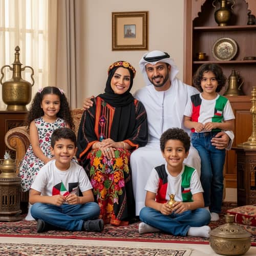 Warm Family Portrait in Traditional Kuwaiti and Dubai Attire