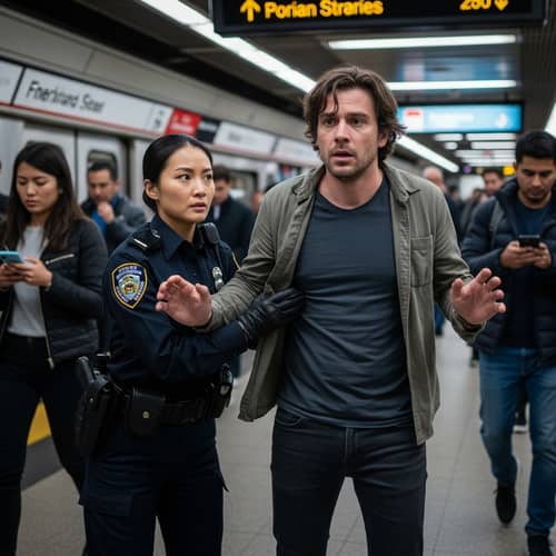 Subway Station Arrest Scene: Female Officer Apprehends Male Suspect