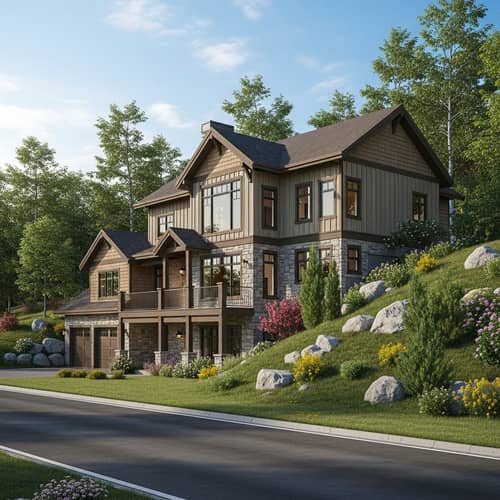 Rustic Modern Two-Storey House Design on Sloping Area