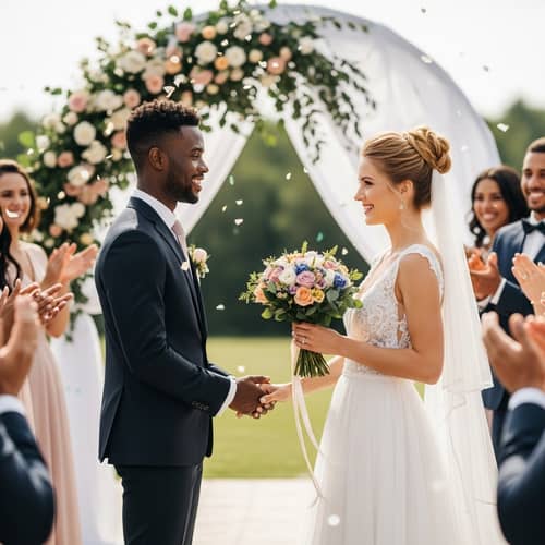 Romantic Wedding Photo Shoot with Caucasian Bride and Black Groom