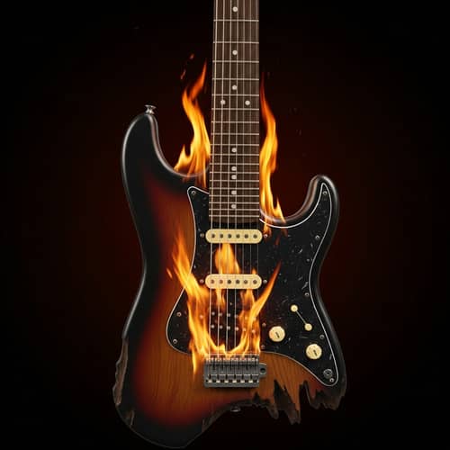 Broken Electric Guitar on Fire - Creative Destruction