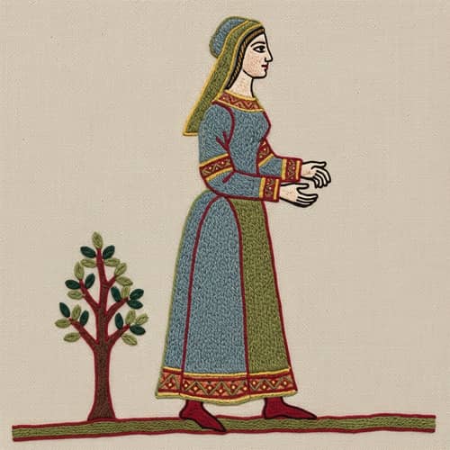 Woman in Bayeux Tapestry Style Art