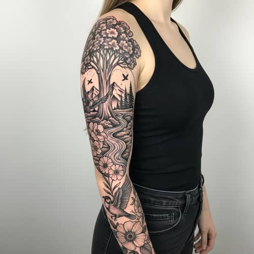 Nature-Themed Arm Tattoo for Women