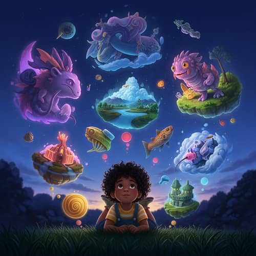 Child's Imagination Unleashed: A Dazzling Dreamscape in Dusk