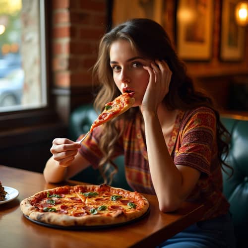 Enjoying a Delicious Pizza in a Cozy Restaurant