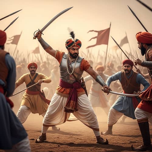 Maratha Warrior in War: Brave Combat Scene from Maratha Era