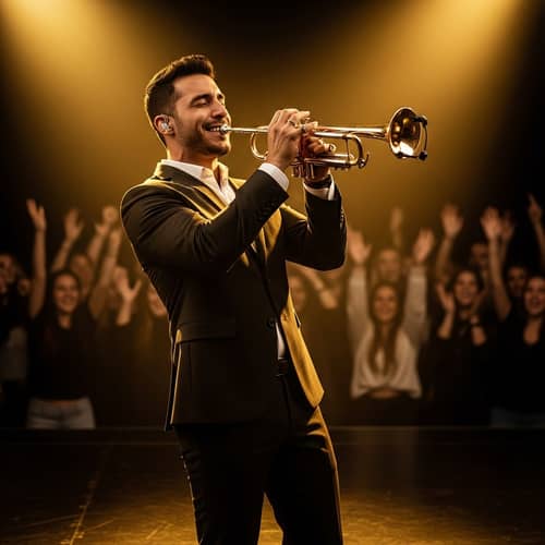 Acclaimed Male Trumpet Player Performing On Stage