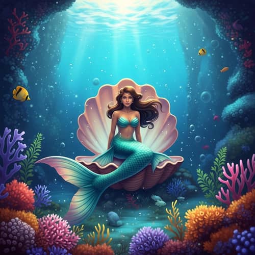 Enchanting Underwater Scene with Mermaid on Seashell