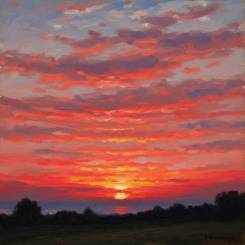 Impressionist Sunset Painting | Vibrant Sky & Landscape Scene