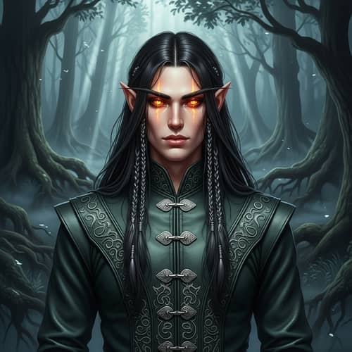 Black-Haired Elf with Glowing Orange Eyes