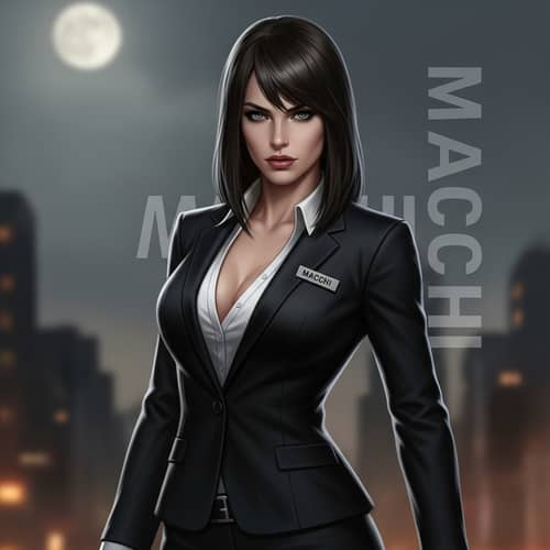 Captivating Woman in Sleek Black Suit | Action Movie Character 'Macchi'