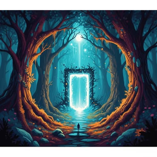 Mystical Forest Landscape with Glowing Portal | Fantasy Scene