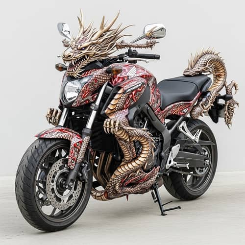 Honda CB650F Motorcycle with Intricate Dragon Design