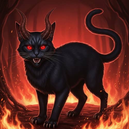 Diabolical Demon Cat Creature in Hellish Environment