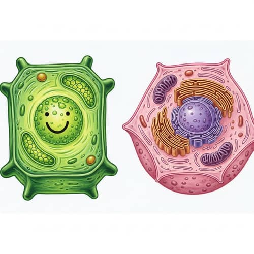 Joyous Plant Cell and Serene Animal Cell - Biological Illustration