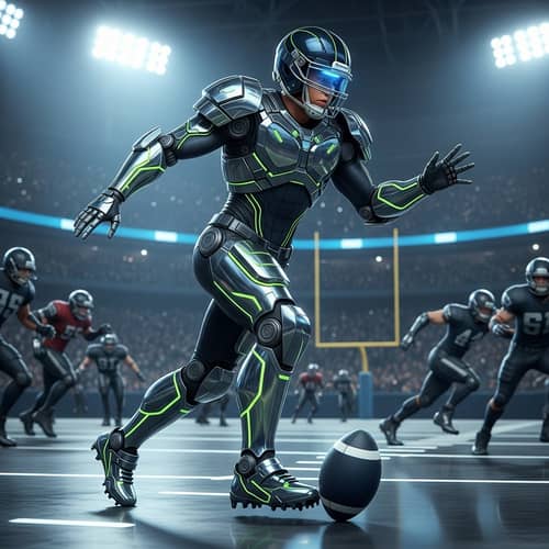 Youthful Football Player in Mecha-Style Gear | Action-Packed Game