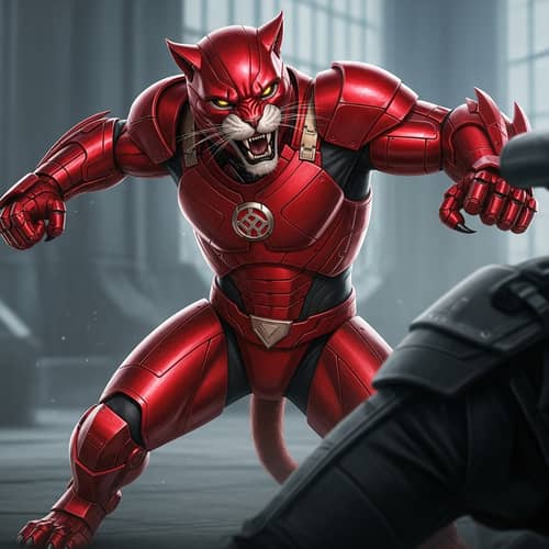Iron Cat Avenger: Heroic Battle in Red Suit