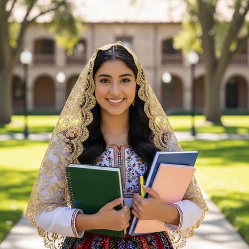 Hispanic Female Student in Traditional Veil: Education and Dedication