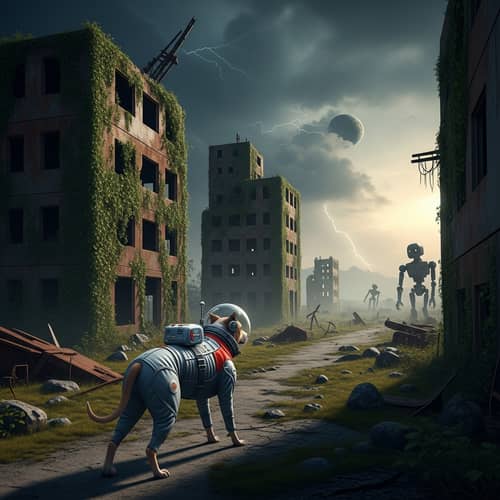 Dystopian Planet Exploration: Dog in Space Suit