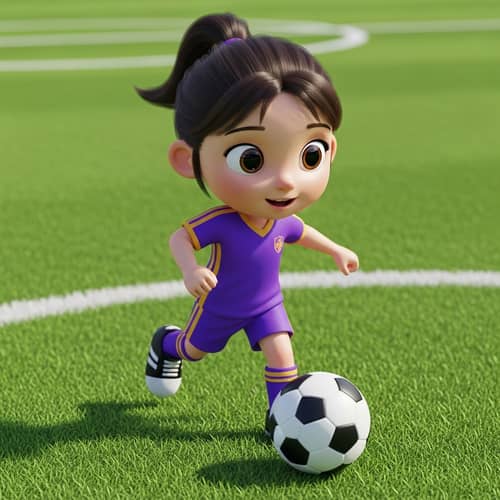 Young Caucasian Girl Playing Soccer in Pixar Style Animation