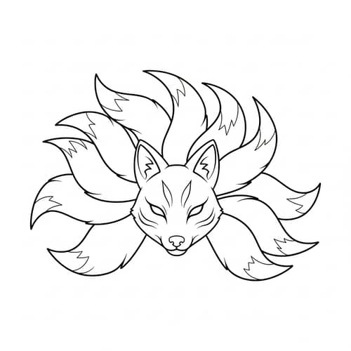 Minimalist Kitsune Illustration with 9 Graceful Tails
