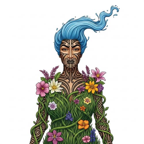 Papatuanuku: Maori Earth Goddess with Moko Kauae Tattoo