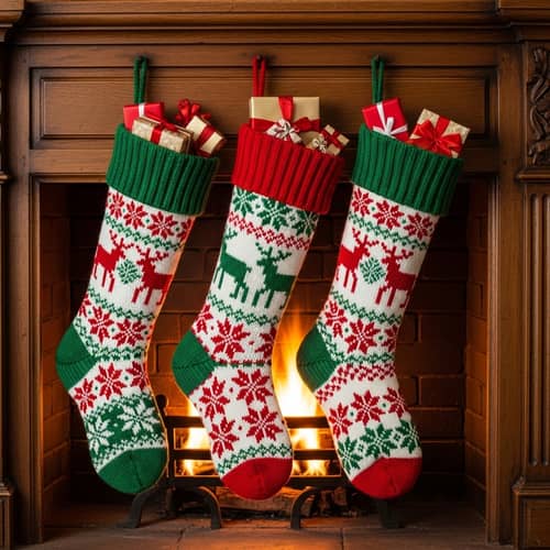 Fine Knit Christmas Stockings by Cozy Fireplace