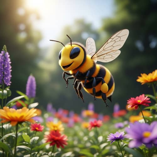 Cheerful Bee Mascot & Vibrant Environment