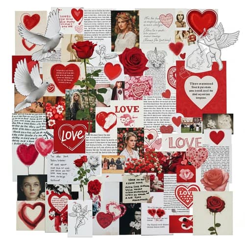 Love Theme Collage: Hearts, Doves, Roses & Cupids